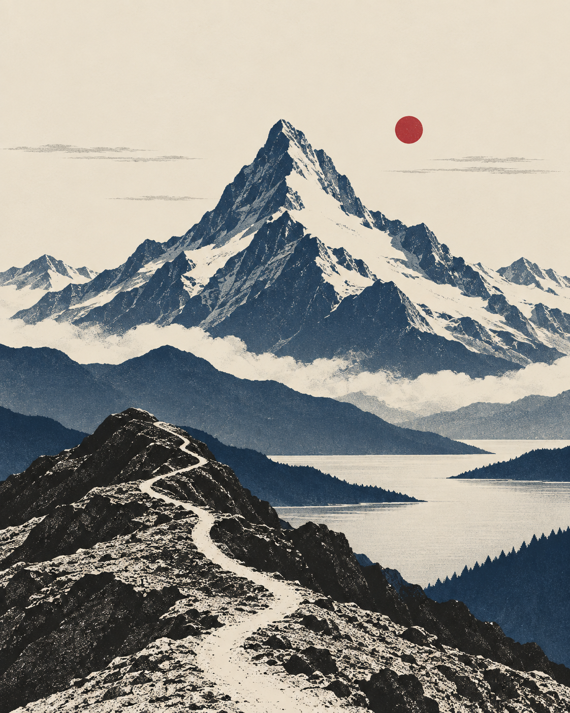 Calm Peak — quiet Swiss Alpine illustration