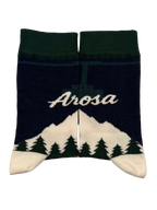 Knitted socks with the Arosa Logo, Weisshorn Cable Car & Mountain. Perfect as a gift or souvenir from the Swiss Alps.