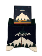 Unisex Arosa knit socks presented in a custom 1800m Club gift box.