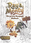 Front cover of the Ray & Monty colouring book, with the two friends in a forest