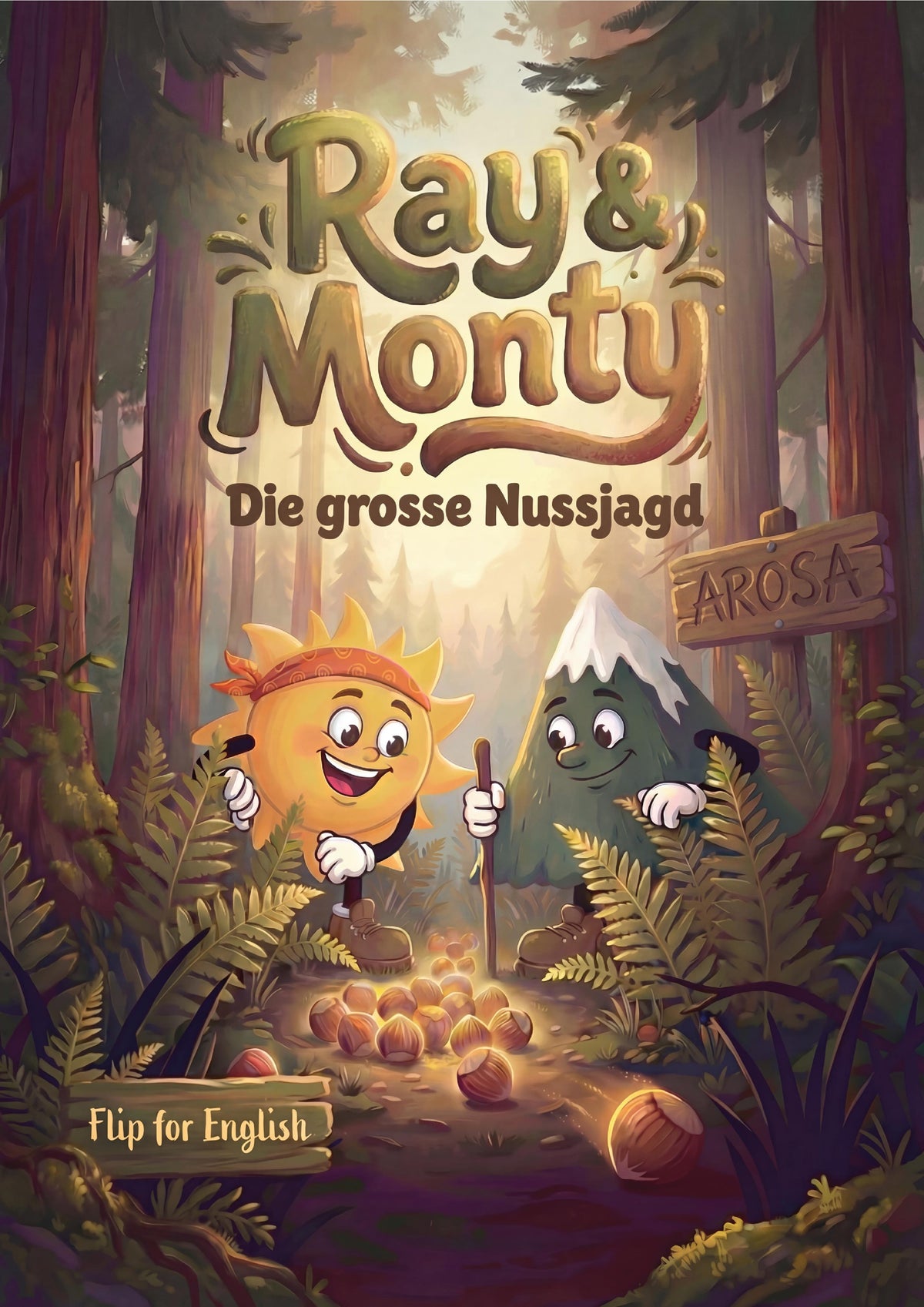 Cover of 'Ray & Monty Die grosse Nussjagd' with two animated characters in a forest setting.