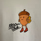 A close-up of a white t-shirt with the Eichhörnliweg front center design with handwritten text '1800m Club'.