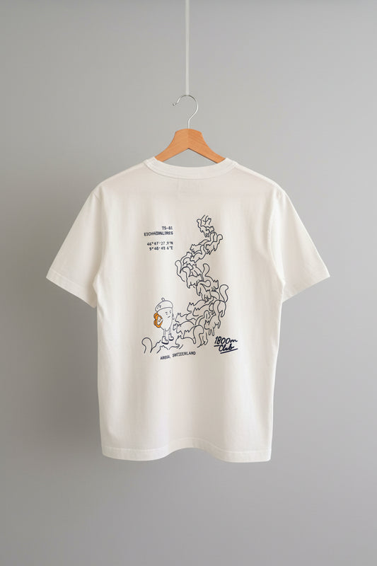 White T-shirt from the Trail Series 01 - Eichhörnliweg Club Edit. Designed & Printed in Arosa Switzerland by the 1800m Club.