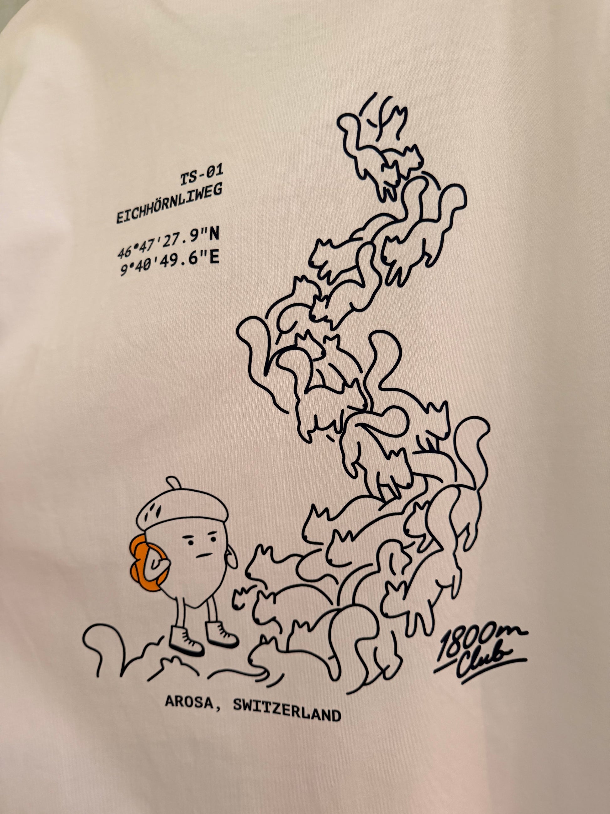 Back print of the TS-01 Eichhörnliweg Club Edit. Designed & Printed in Arosa Switzerland by the 1800m Club.