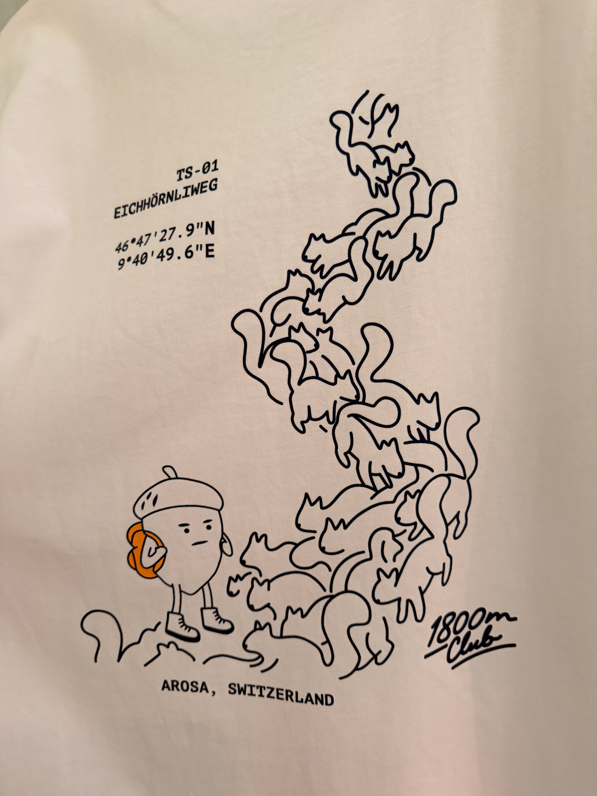 Back print of the TS-01 Eichhörnliweg Club Edit. Designed & Printed in Arosa Switzerland by the 1800m Club.