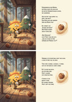 Inside book pages of "Ray & Monty: Die grosse Nussjagd / The Great Nut Chase" German and English children's Picture Book based in Arosa, Switzerland.