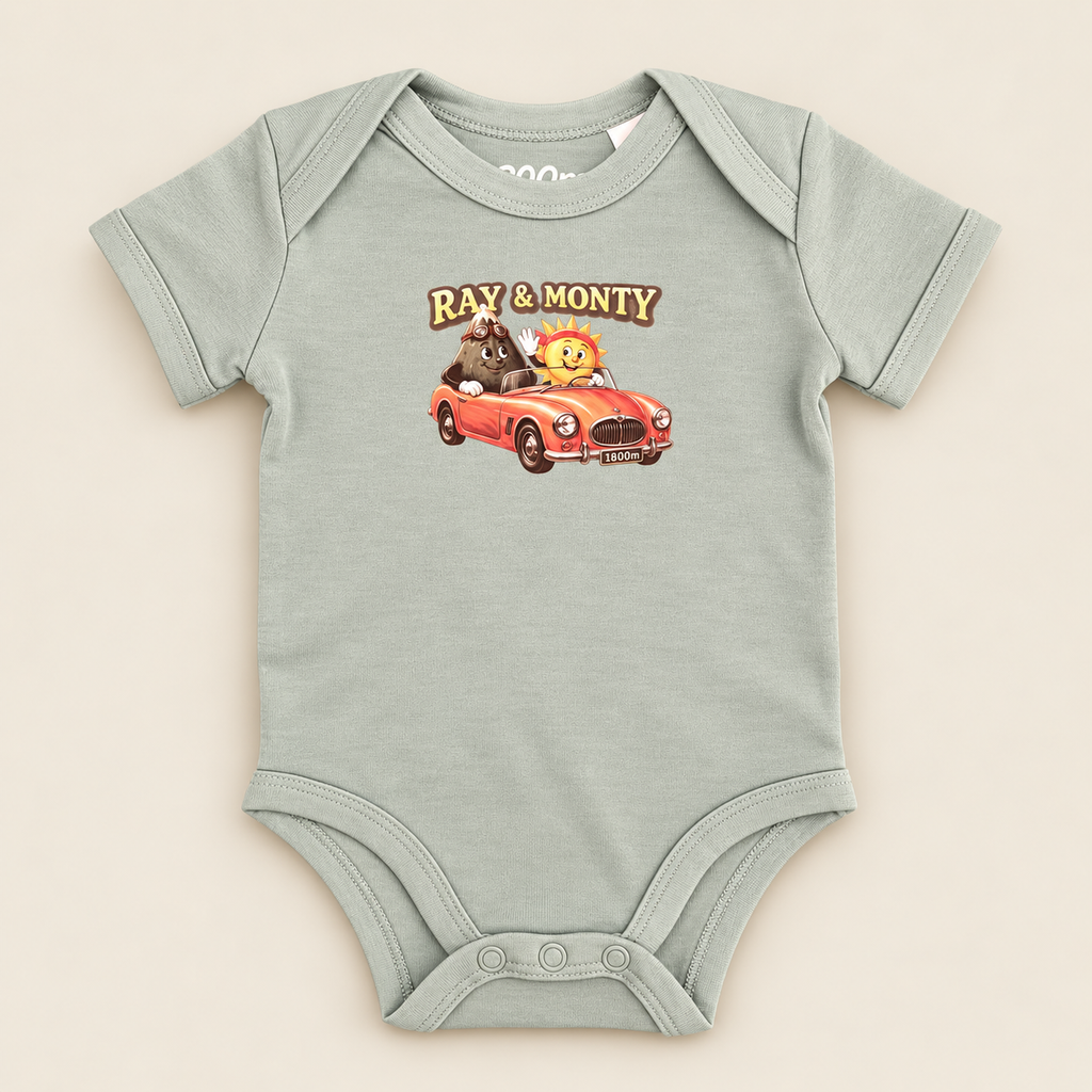 Ray & Monty sage green baby bodysuit studio view